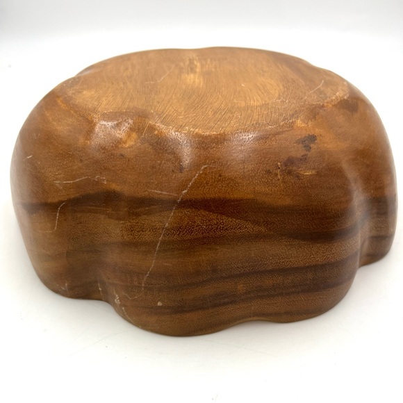 Vintage MCM Mid Century Modern 12” Monkey Pod Solid Turned Wood Retro Salad Bowl - Picture 7 of 7